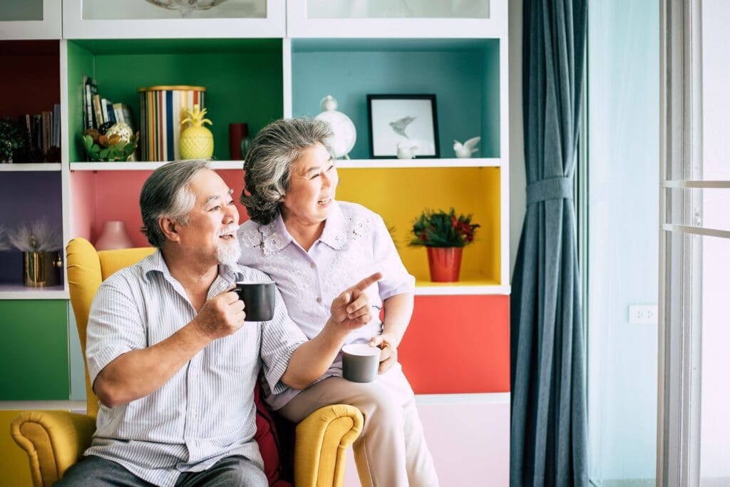 Couple having conversation while taking their coffee