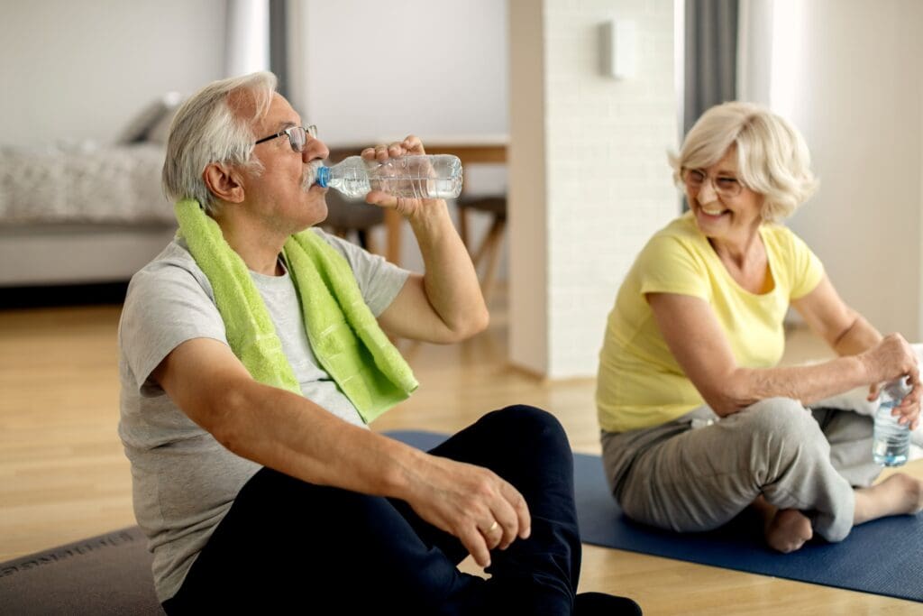 Mature couple having water break