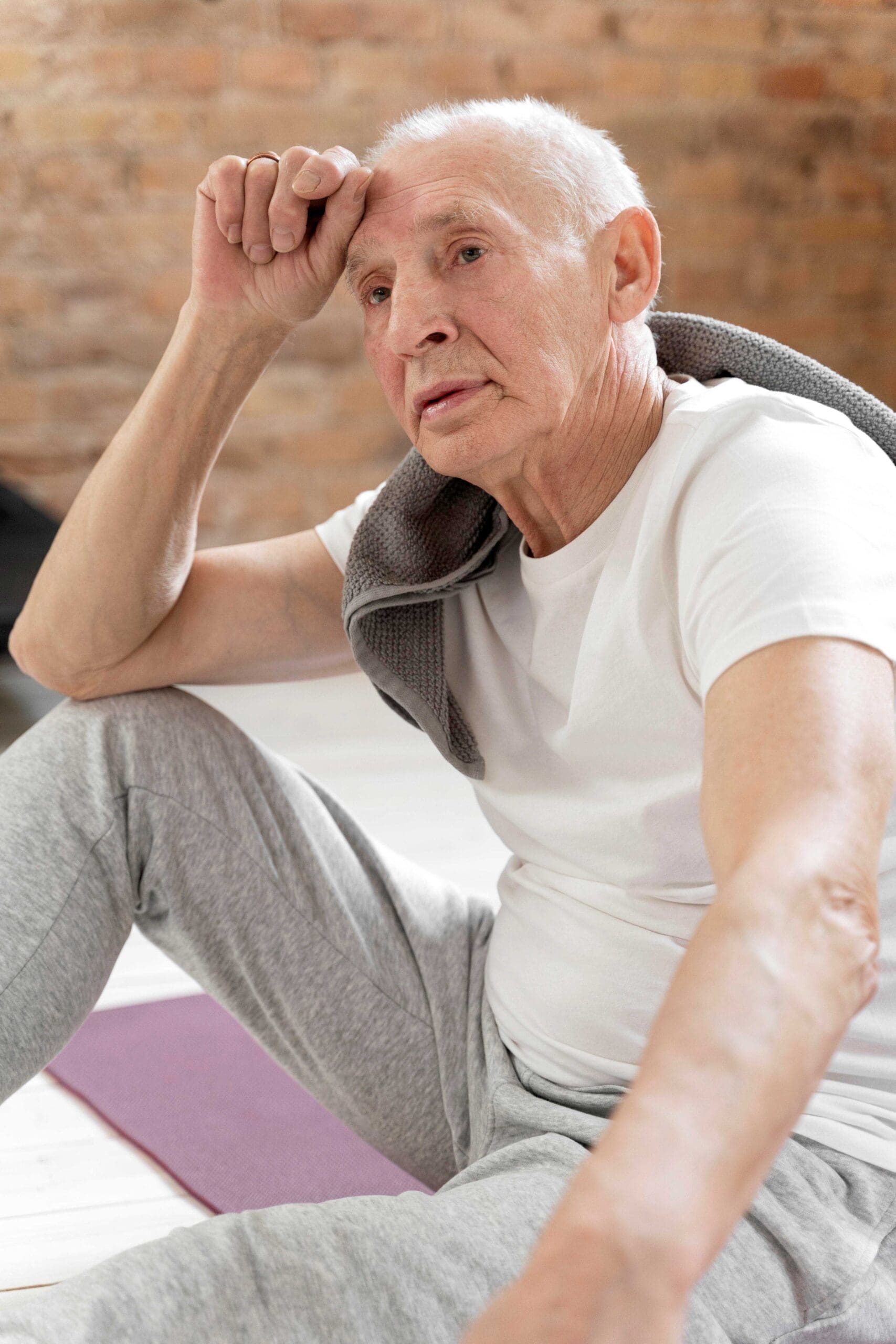 Old man is sitting with deep thinking